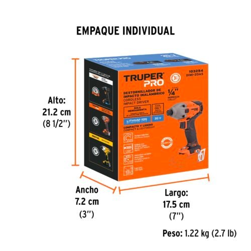 103254 - Destornillador de impacto 1/4", 20V, sin accesorios, PRO