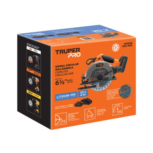 103256 - Sierra circular 6-1/2", 20V, 1 batería 4Ah, TRUPER PRO