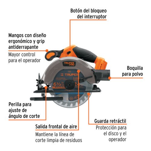 103257.1 103257 - Sierra circular 6-1/2", 20V, sin accesorios, TRUPER PRO