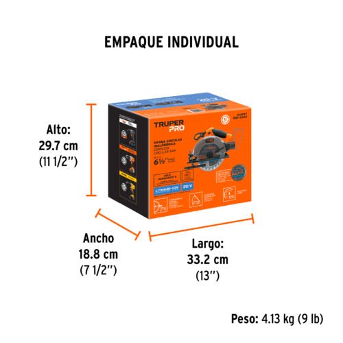 103257.3 103257 - Sierra circular 6-1/2", 20V, sin accesorios, TRUPER PRO