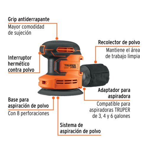 103261 - Lijadora roto-orbital 5", 20V, sin accesorios, TRUPER PRO