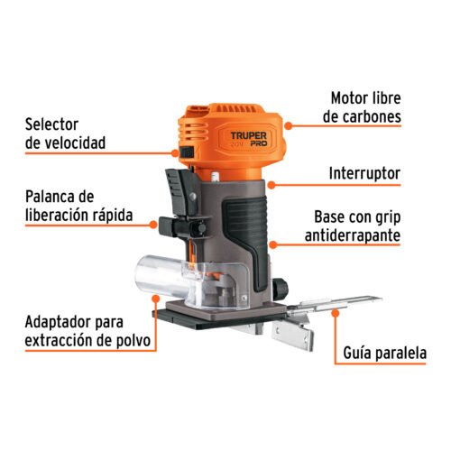 103262 - Router (Rebajadora) 1/4", sin accesorios, TRUPER PRO