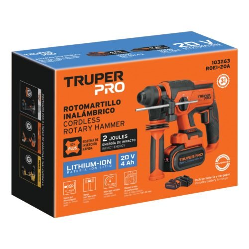 103263 - Rotomartillo SDS Plus 20V, 2 J, 1 batería 4Ah, TRUPER PRO