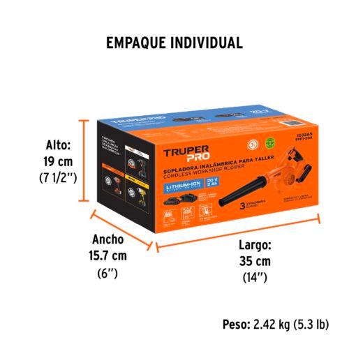 103265 - Sopladora para taller, 20V, 1 batería 2Ah, TRUPER PRO
