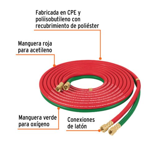 103297 - Manguera cuata reforzada de 6 m para oxiacetileno, TRUPER