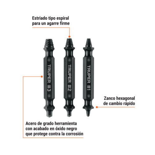 103311 - Blíster con 3 puntas extractoras de tornillos, Truper