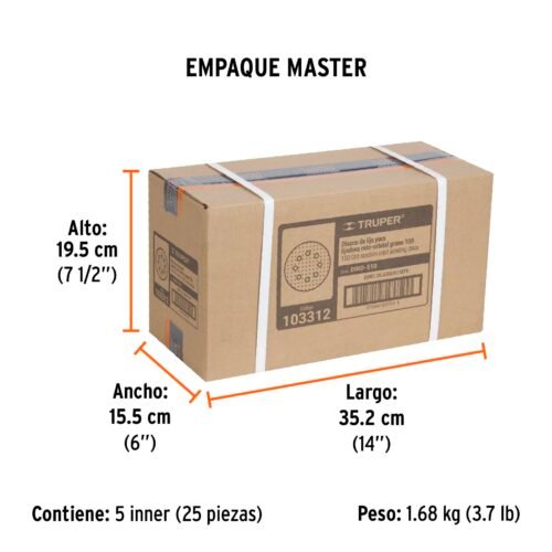 103312 - Paquete c/5 discos de lija 5" grano 100, 8 perforaciones