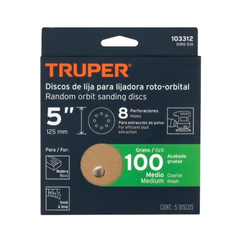 103312 - Paquete c/5 discos de lija 5" grano 100, 8 perforaciones