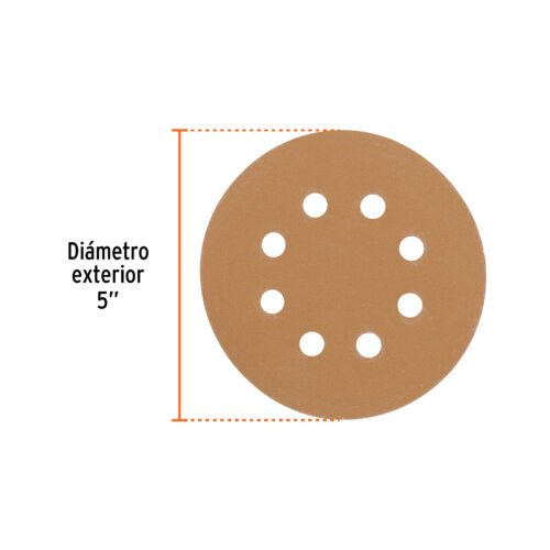 103313 - Paquete c/5 discos de lija 5" grano 150, 8 perforaciones