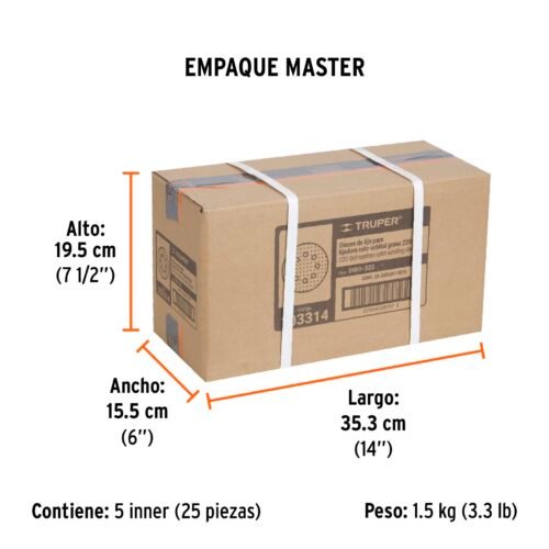 103314 - Paquete c/5 discos de lija 5" grano 220, 8 perforaciones