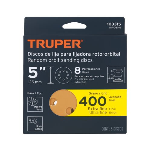 103315 - Paquete c/5 discos de lija 5" grano 400, 8 perforaciones