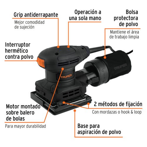 103325 - Lijadora orbital 1/4 hoja, 300W, TRUPER INDUSTRIAL
