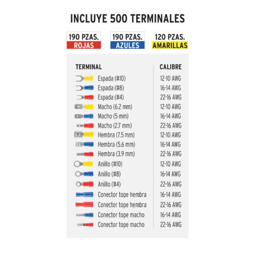 103328 - Kit de crimpadora y 500 terminales con aislamiento, Truper