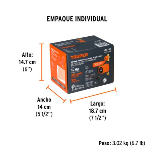 103355 - Bomba presurizadora 1/6 HP, con sensor regulable, TRUPER