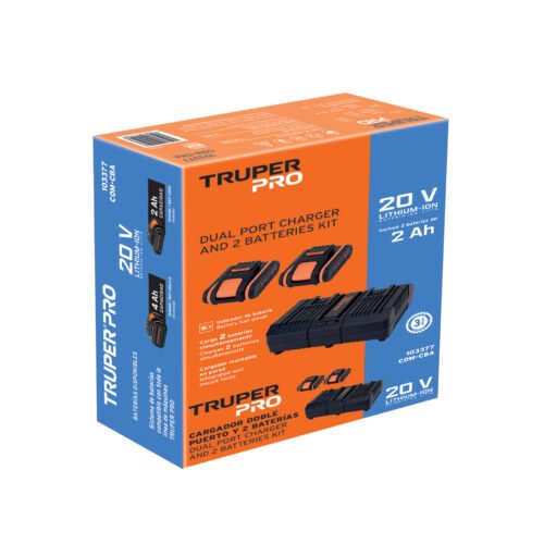 103377 - Combo cargador dual con 2 baterías de 2Ah, 20V, TRUPER PRO
