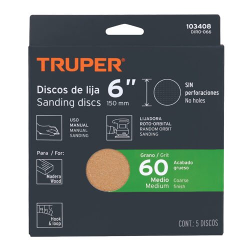 103408 - Paquete c/5 discos de lija 6" grano 60, ciegos