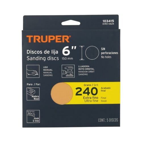 103415 - Paquete c/5 discos de lija 6" grano 240, ciegos