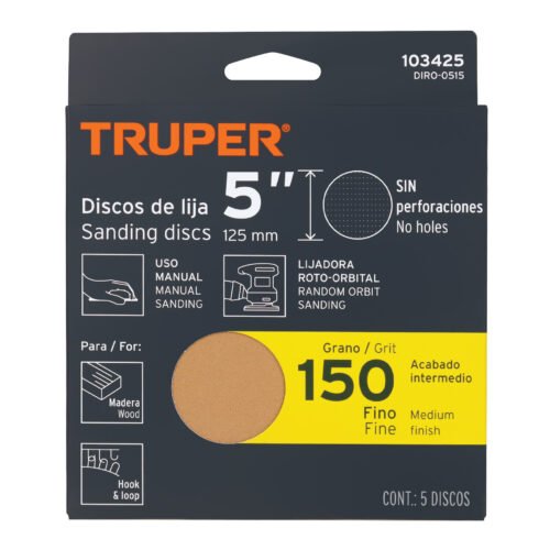 103425 - Paquete c/5 discos de lija 5" grano 150, ciegos