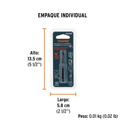 103432 - Broca diamantada 1/4" (6 mm), TRUPER