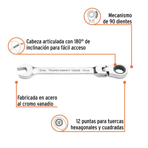 103449 - Llave combinada con matraca 15 mm flexible, Expert