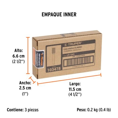 103478 - Lima rotativa punta cilindro, 13 mm, TRUPER