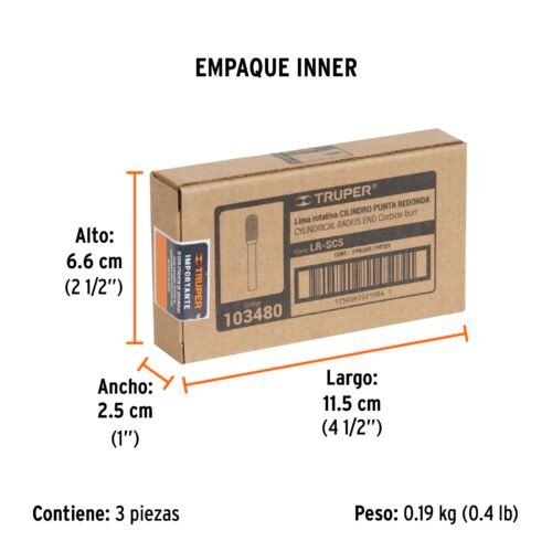 103480 - Lima rotativa punta cilindro redonda, 13 mm, TRUPER