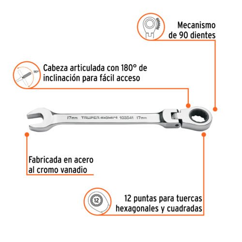 103541 - Llave combinada con matraca 17 mm flexible, Expert