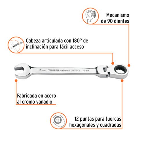 103542 - Llave combinada con matraca 18 mm flexible, Expert
