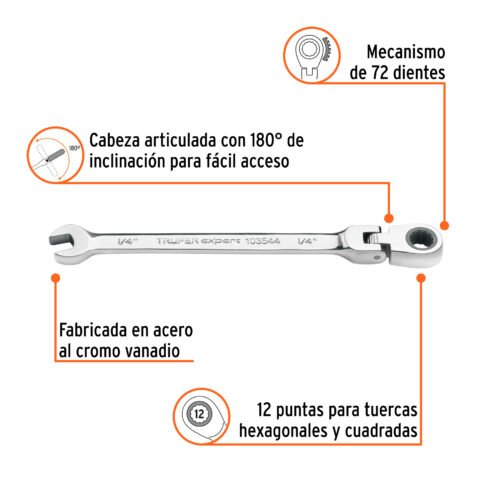 103544 - Llave combinada con matraca 1/4" flexible, Expert