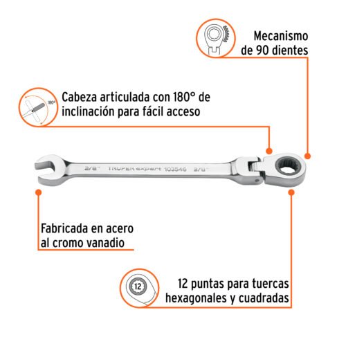 103546 - Llave combinada con matraca 3/8" flexible, Expert