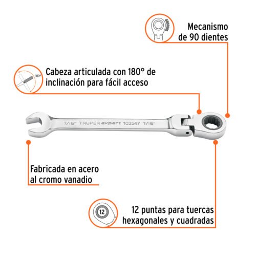 103547 - Llave combinada con matraca 7/16" flexible, Expert