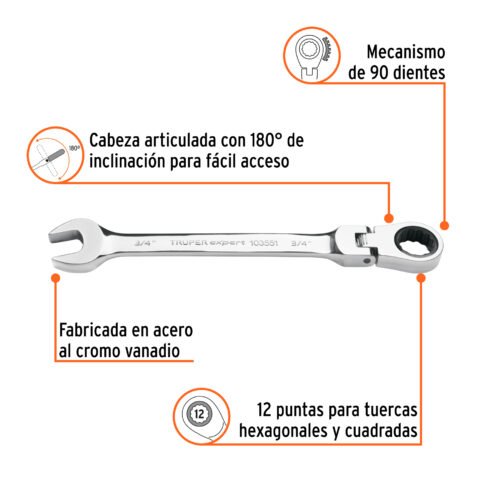103551 - Llave combinada con matraca 3/4" flexible, Expert