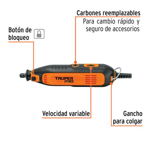 103581 - Herramienta rotativa 135W con 211 accesorios, TRUPER PRO