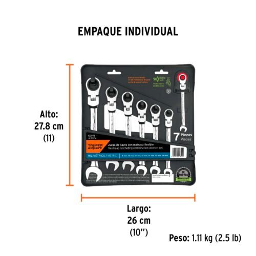 103596 - Juego de 7 llaves combinadas mm con matraca flexible