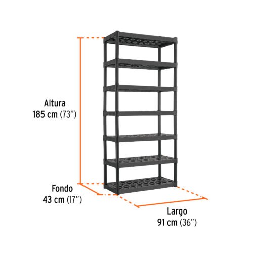 103600.2 103600 - Estante plástico uso rudo 7 rep/cap. 70 Kg, 185x43x91,TRUPER