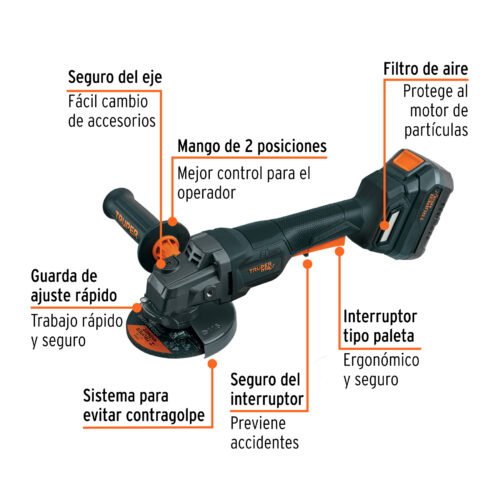 103639 - Esmeriladora 4-1/2", 20V, int. paleta, 1 batería 4Ah, MAX