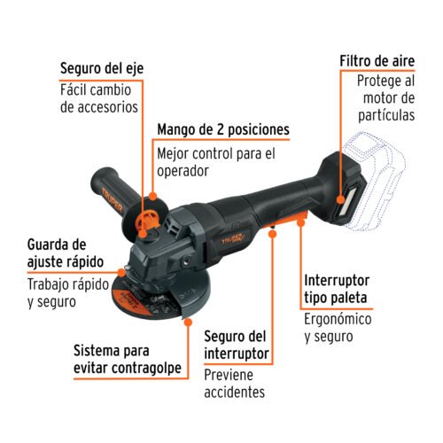 103640 - Esmeriladora 4-1/2" 20V, int. paleta, s/accesorios, MAX