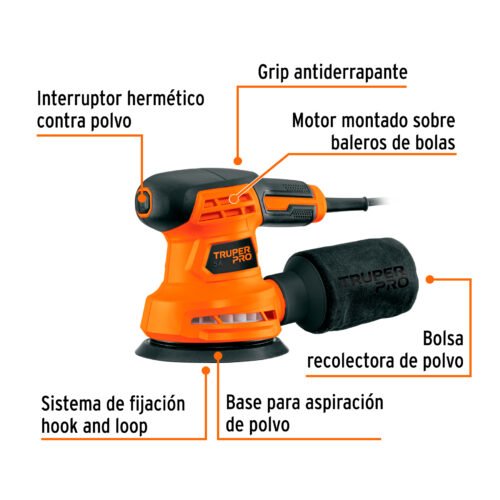 103656 - Lijadora roto orbital 5", 260W, TRUPER PRO