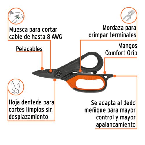 103717 - Tijera para electricista, 6", acero inox, oxido negro, EXPER
