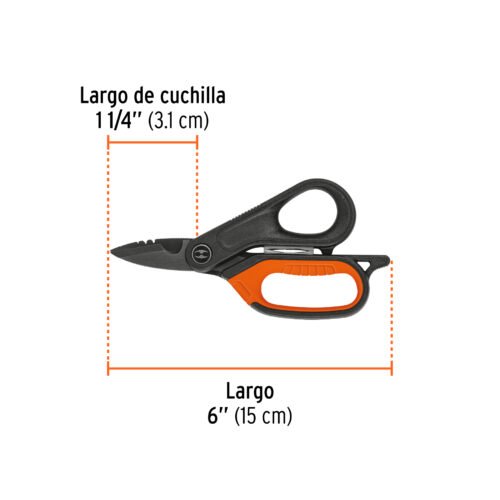 103717 - Tijera para electricista, 6", acero inox, oxido negro, EXPER