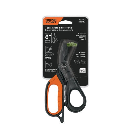103717 - Tijera para electricista, 6", acero inox, oxido negro, EXPER