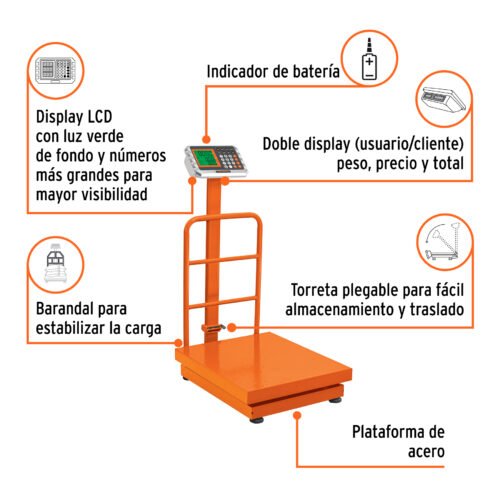103721 - Báscula electrónica de plataforma, plegable,500 kg, TRUPER