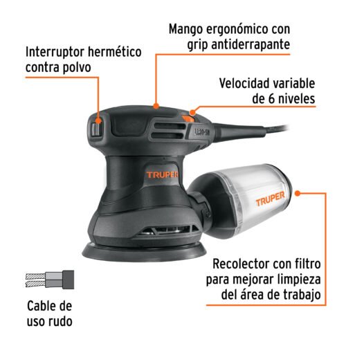 103735 - Lijadora roto orbital 5", 260W, TRUPER INDUSTRIAL