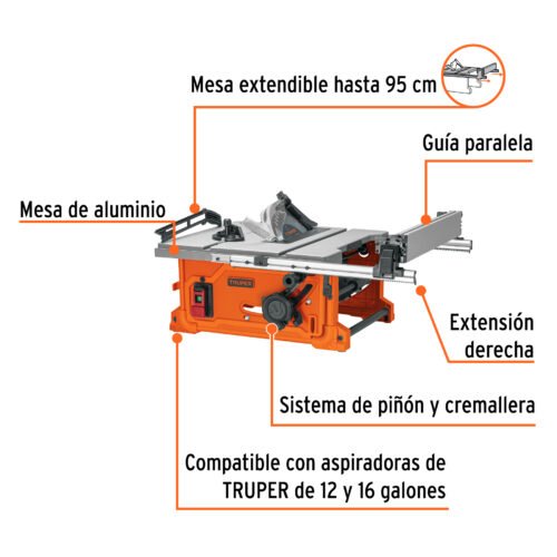 103741 - Sierra de mesa 10", 2-1/2 HP (1900 W), TRUPER