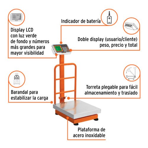 103771 - Báscula electrónica de plataforma, 200 kg, inoxidable TRUPER