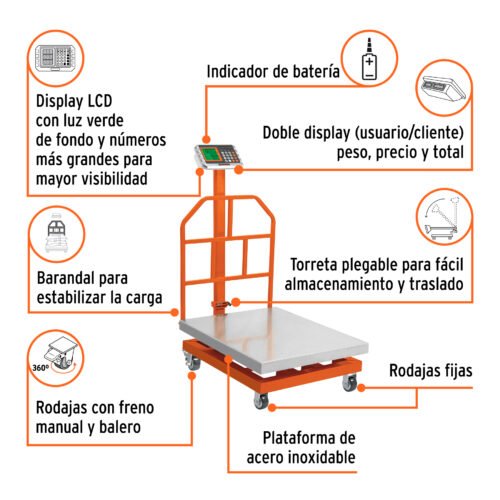 103772 - Báscula electrónica de plataforma, 600 kg, inoxidable TRUPER