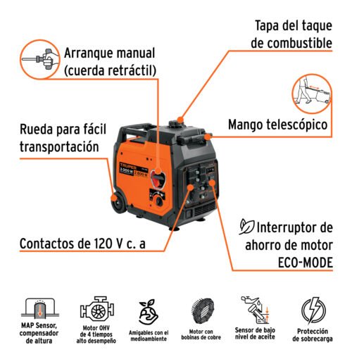 103773 - Generador inversor silencioso 3 kW, encendido manual, TRUPER