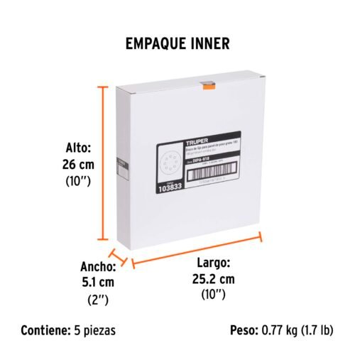 103833 - Paquete con 5 discos de lija 9" grano 180, para LIPA-9A