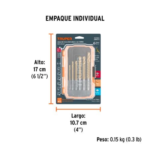 103924 - Juego de 6 brocas helicoidales con sierra, TRUPER