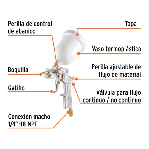 103929 - Pistola p/pintar Híbrida vaso plástico,3.0mm, TRUPER